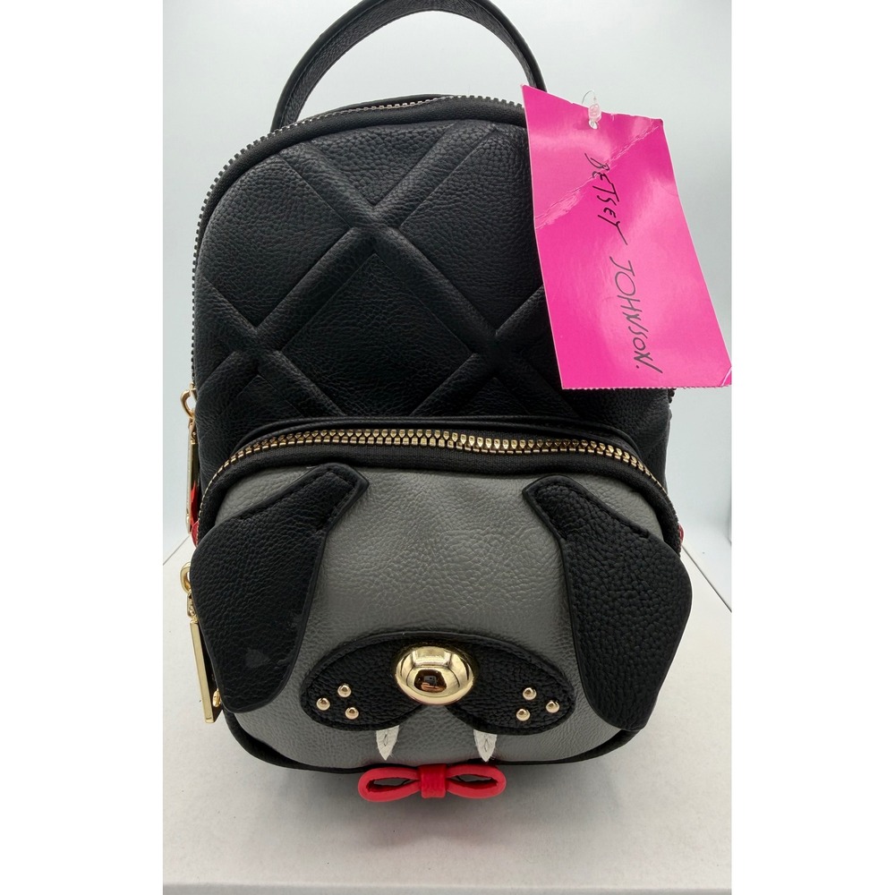 Betsey Johnson Halloween Vampire Dog Mini Backpack Black Gray Faux Leather